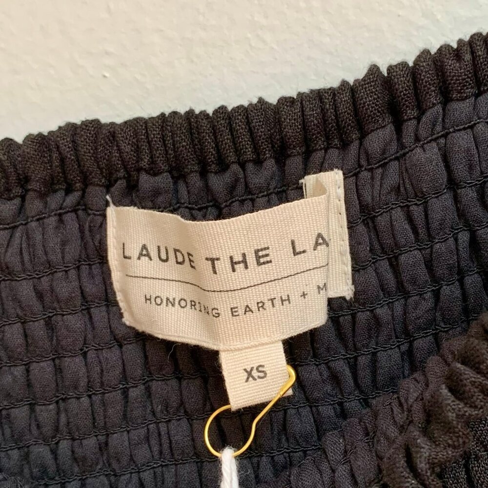 NWT LAUDE The Label Smocked Bodice Dress in Black Linen - Picture 4 of 6
